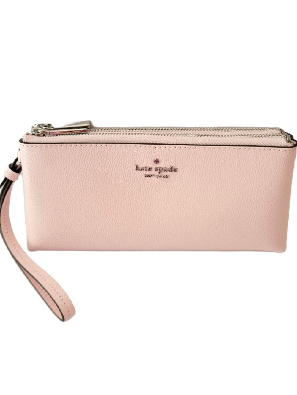 Kate Spade KO545 Wren Pebbled Leather Double Pocket Zip Wristlet Shimmer Pink